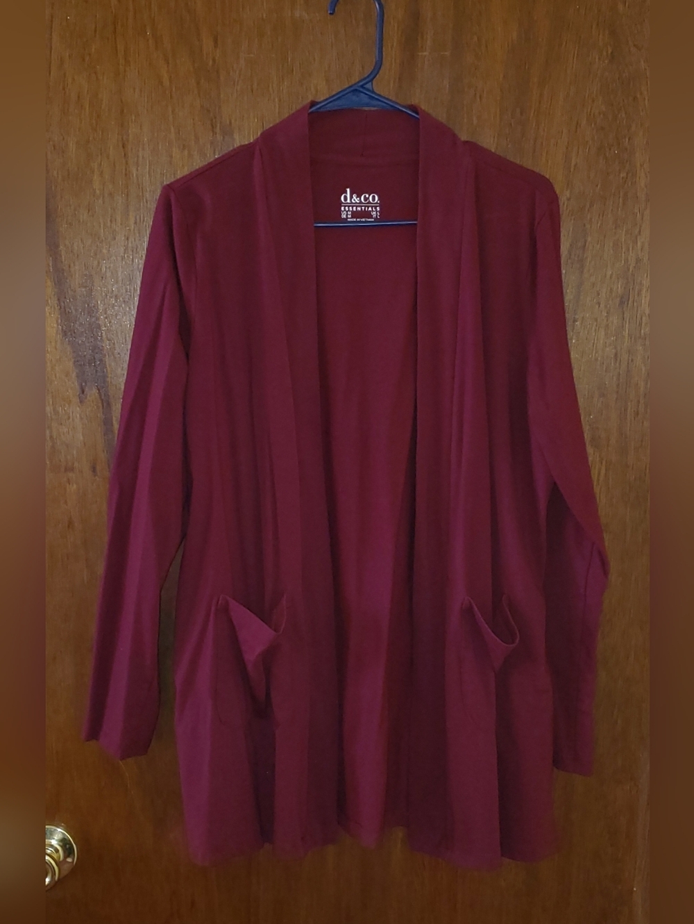 D&Co Denim & Co Essentials Open-Front Burgundy Knit  Cardigan Sz Medium